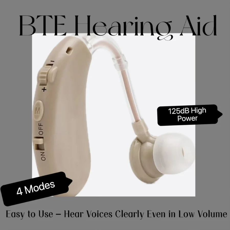 BTE Wireless Hearing Aid for Seniors High Power Long Standby Invisible Sound Amplifier for Severe Hearing Loss with Clear Sound