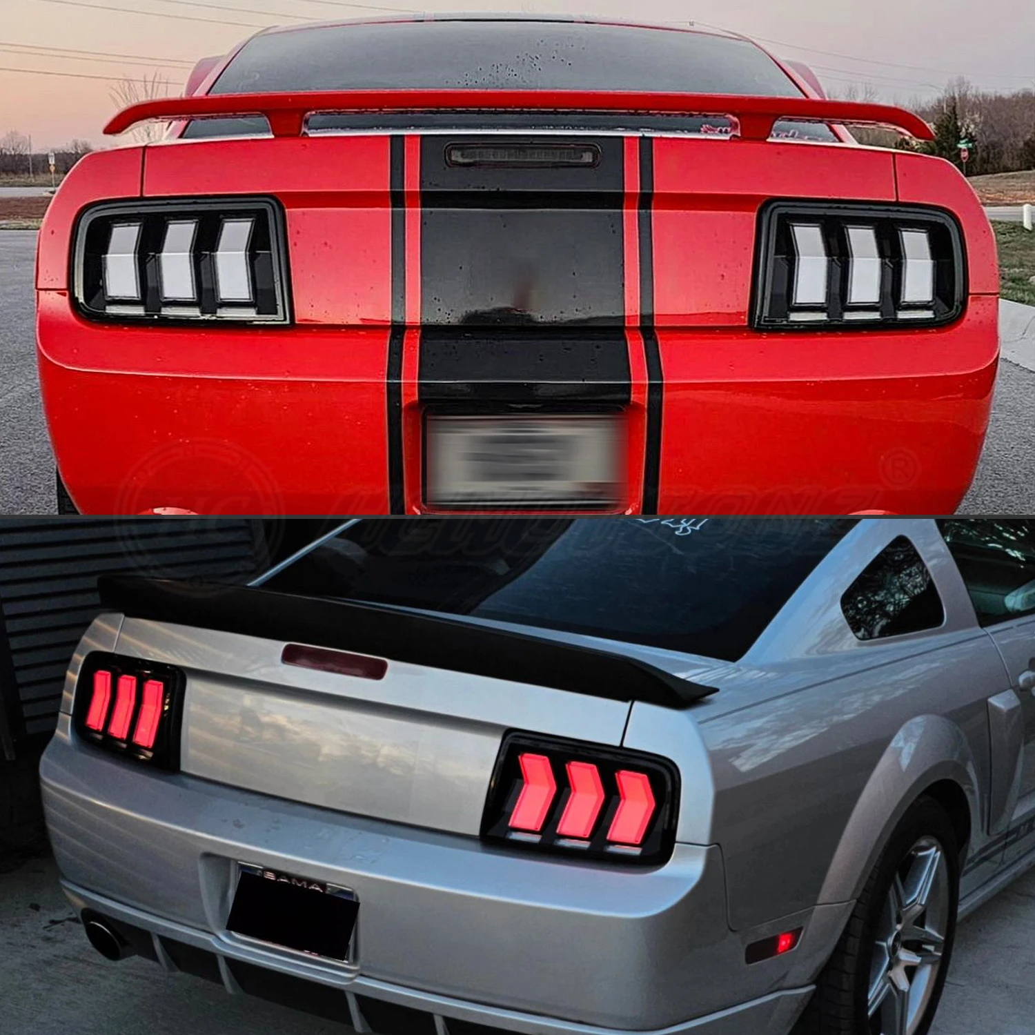 مجموعة المصابيح الخلفية للسيارة GT 2005-2009 الضوء الخلفي DRL الرسوم المتحركة 6 وضع من أضواء خلفية LED لإشارة الانعطاف لموستانج