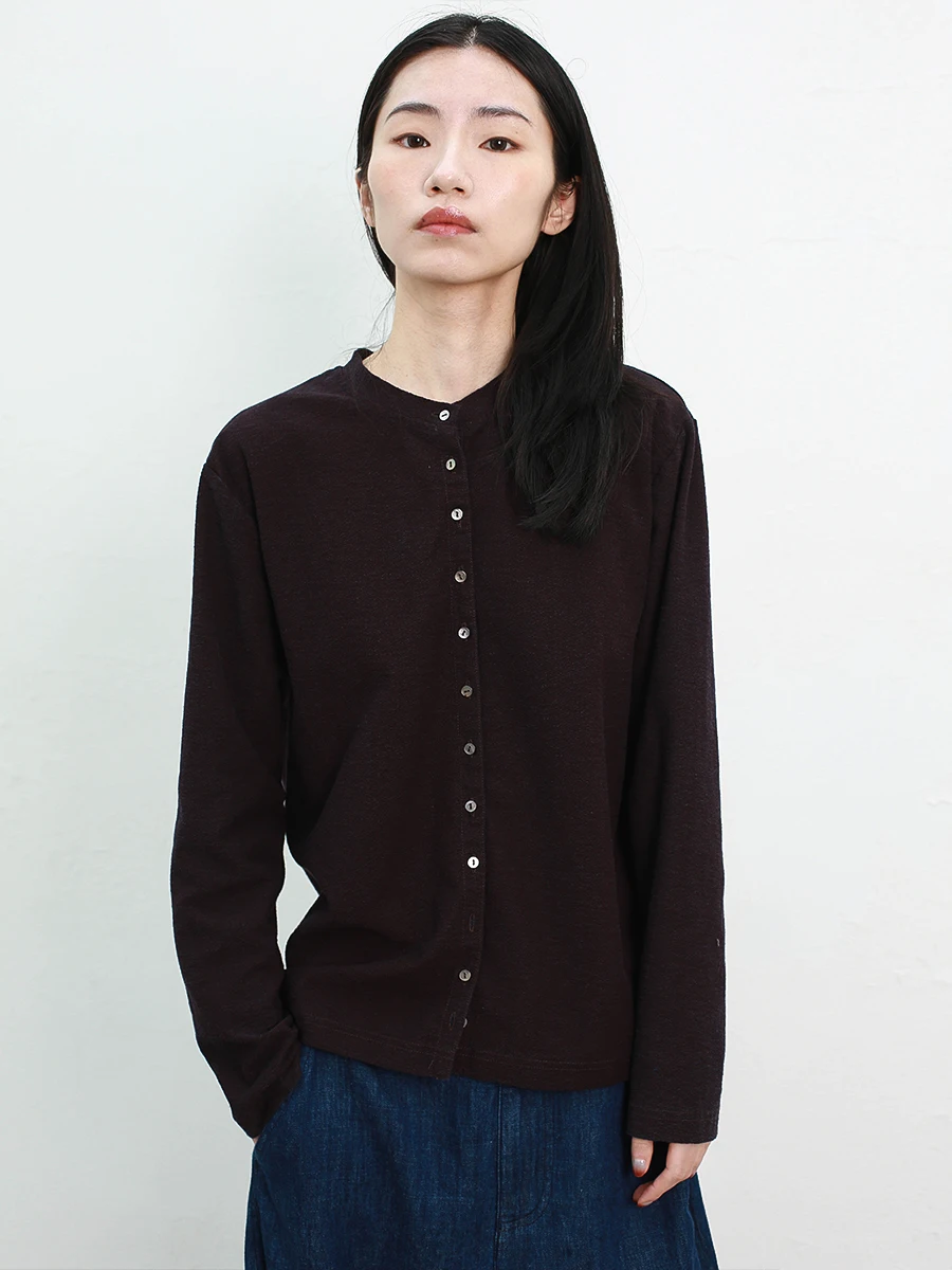 

Женская вязаная хлопковая кофта с воротником-стойкой и длинными рукавами, с открытым передом, окрашенная растительными красителями, модная, осенняя, дышащая, приятная к телу.