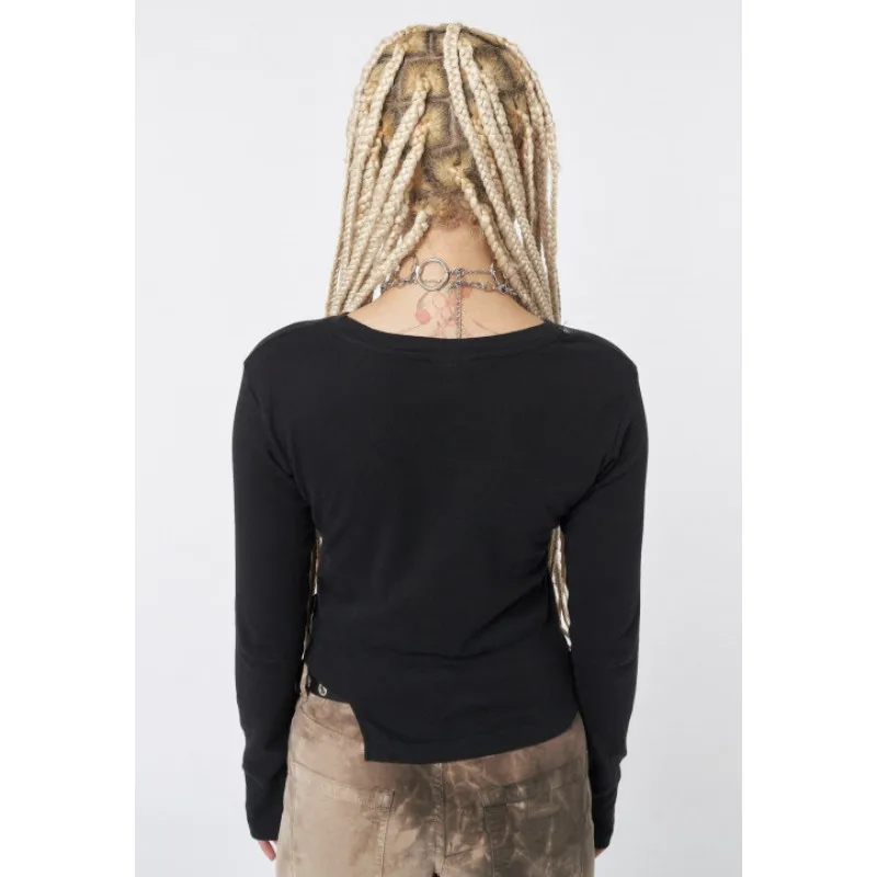 European and American cross border Y2K Women Irregular Cropped Long Sleeve T Shirt Dark Skull Print Personality Base Top