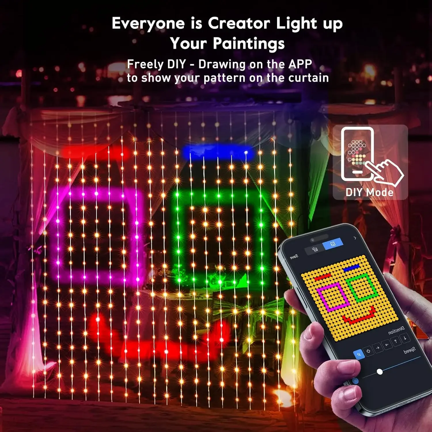 LED Smart Curtain Lights Bluetooth APP Control Music Sync DIY String Lights With Remote Control Party Halloween Christmas Decor