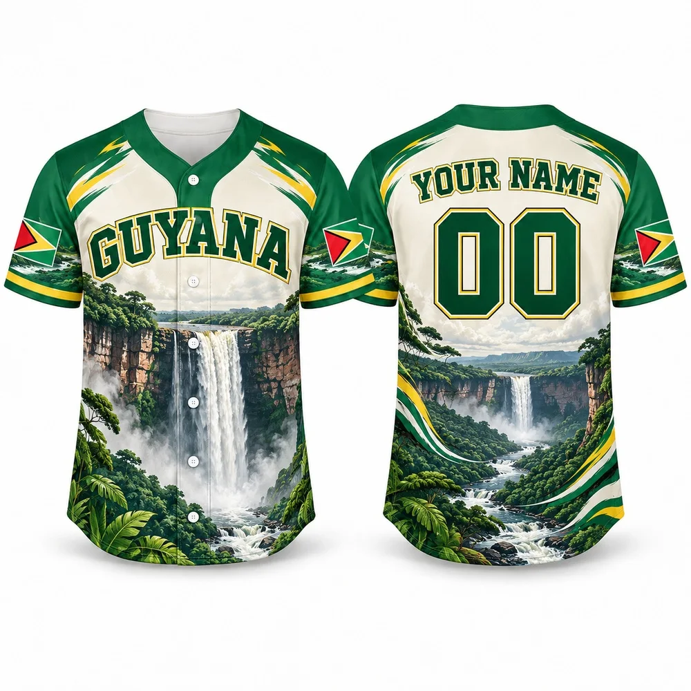 DIY Guyana Tropical Baseball Jersey in Green Gold Red Colors Jerseys Shirt Personalized Name Number Shirts for National Fans