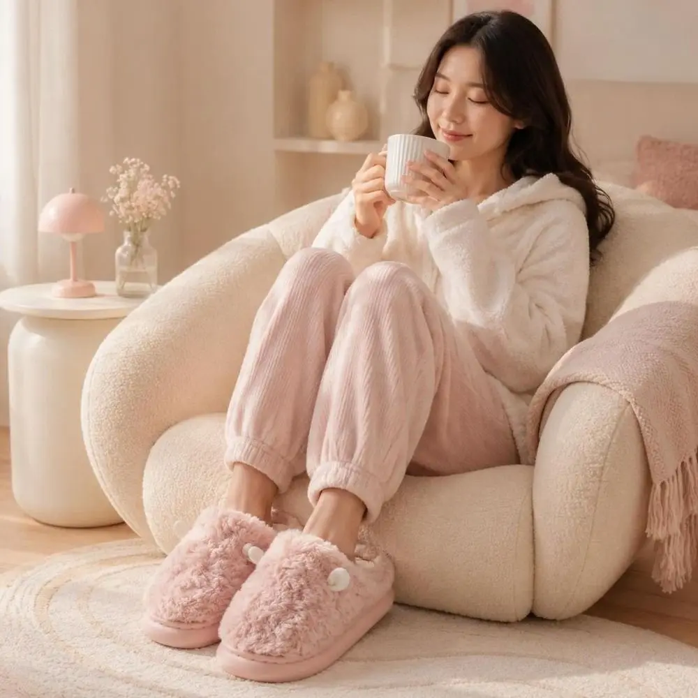 1 Pair Comfortable Non-Slip Cotton Slippers Cotton Lining Warm Winter Warm Slippers Cozy House Shoes Winter Season