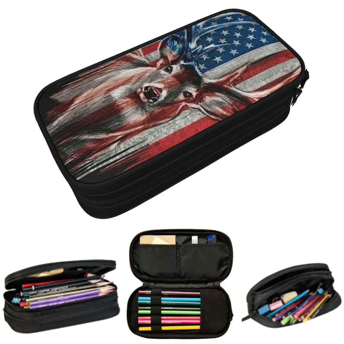 

Камуфляжный пенал с американским флагом и оленьими рогами для детей, подарочная коробка для ручек, сумка для карандашей, канцелярские принадлежности, сумка-держатель для ручек