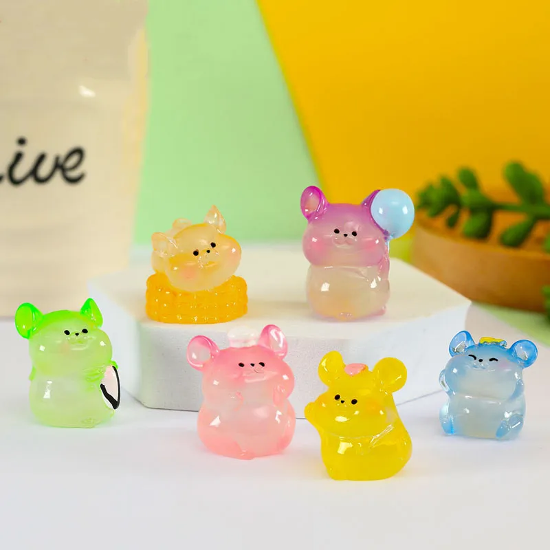 12 pçs luminoso mini hamsters fada jardim decoração miniaturas hamster estatuetas decorativas decoração de mesa acessórios para casa