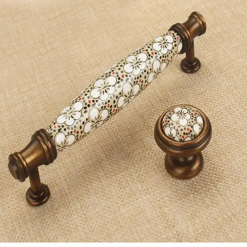 Light Luxury Atmosphere Ceramic Furniture Handles Rose Gold Handl Kitchen Cabinet Outdoor Furniture Flower Vintage Handl