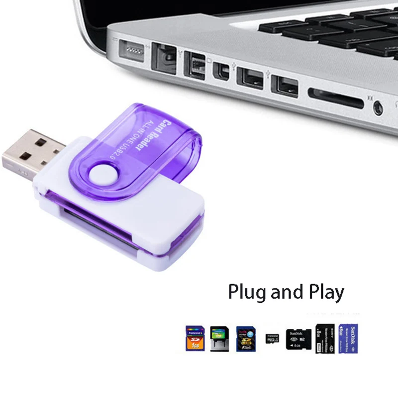 4 in 1 USB2.0Card Reader Laptop PC Camera MS PRO DUO SD MMC SDHC DV Micro SD TF Micro MS M2 Memory Card Viewer Writer for Macboo