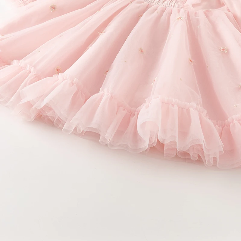 Dave Bella Princess Dress for Girls Children Baby 2024 New Spring Noble Charm Sweet Lovely Mesh Pink Fashion Party DB1247862