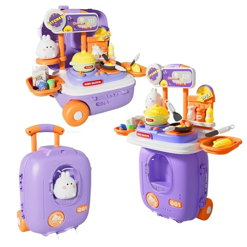 

New Play House Trolley Case Cute Rabbit Color Clay Storage Backpack Simulation Medical Utensils Accessories Kitchen Toys