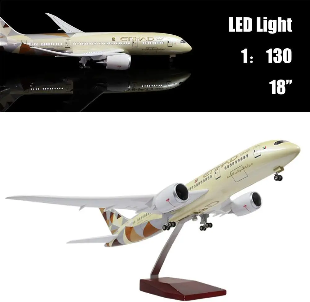 1/130 Scale Aircraft 43cm Etihad Airways B787 Diecast Resin Airplane Model Kit With Landing Gear Wheel For Display Collection