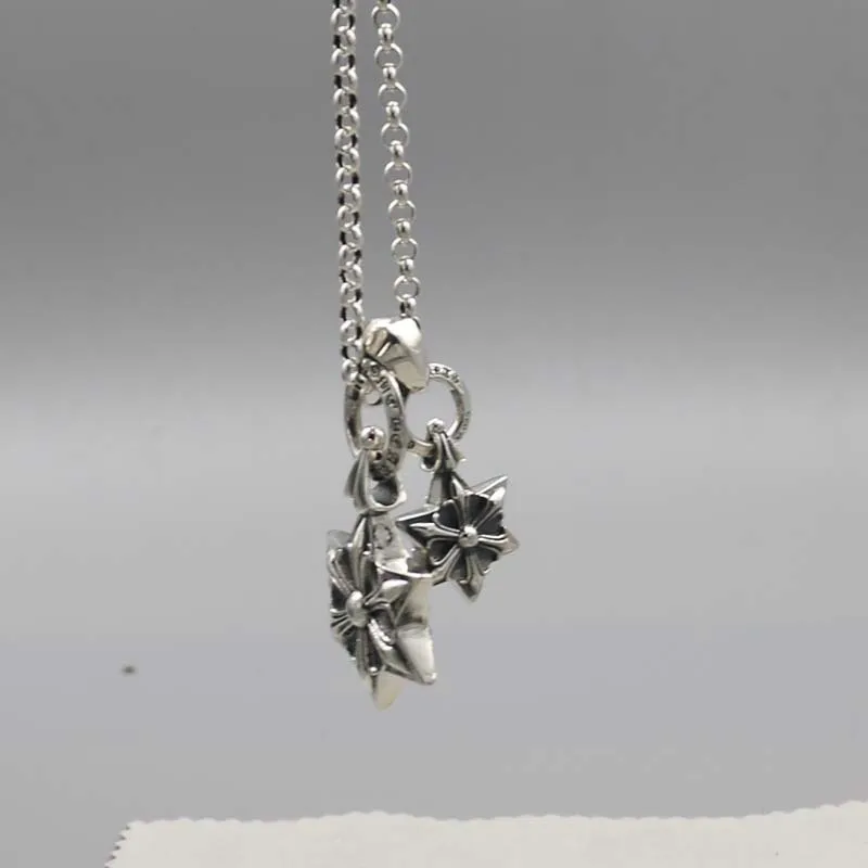 Netizen Punk Jewelry 925 Sterling Silver Six Point Star Pendant Men's Thai Silver Vintage Necklace Pendant Trendy Women's Sweate