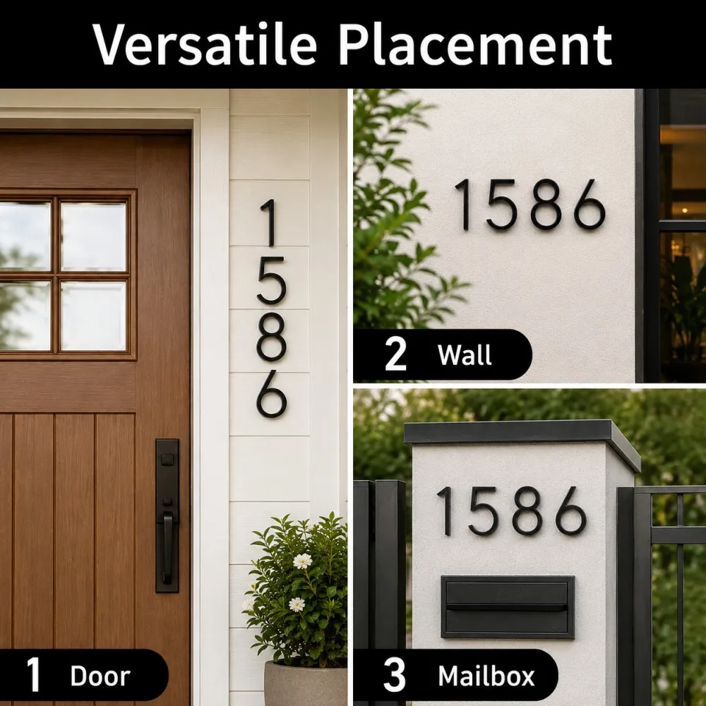 142mm Floating Exterior House Numbers Modern Number Signs on the Door Extra Large Black Apartment Address and Mailbox Plate