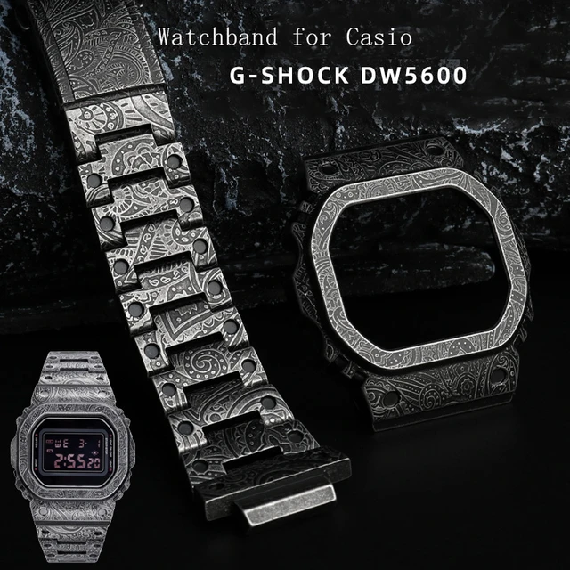 316L Stainless Vintage engraving pattern For Casio G Shock DW 5600 DW5610 GMW B5000 Strap Bezel Frame Watchband Metal Case belt