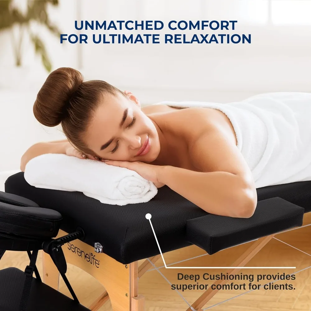 SereneLife Portable Massage Table, Professional Adjustable Folding 3 Sections Massage Bed with Carrying Bag