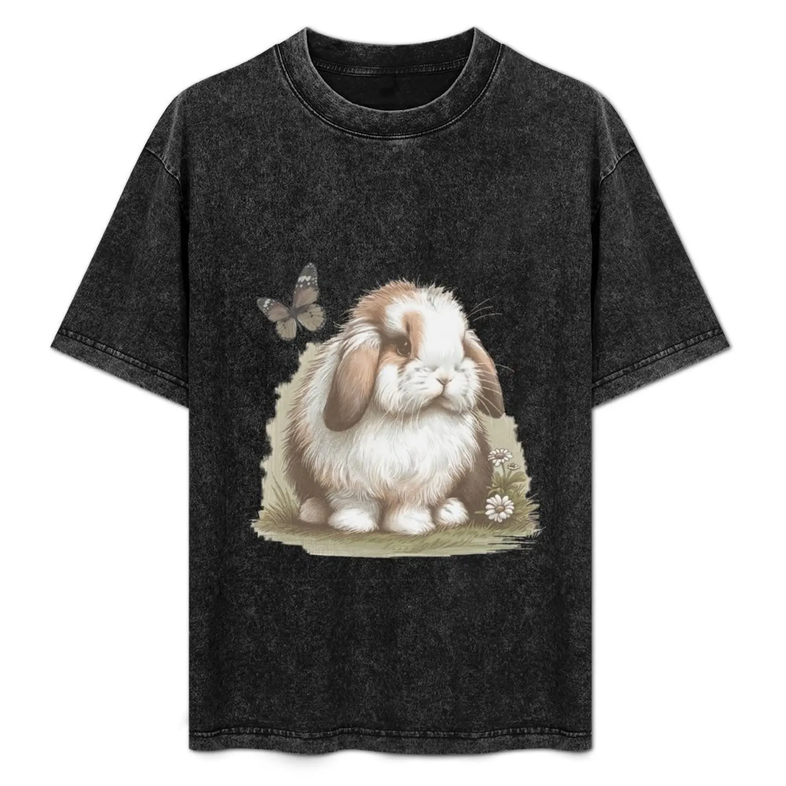 Camiseta Holland Lop Bunny (marrom e branca) sem ferro, casual, manga curta