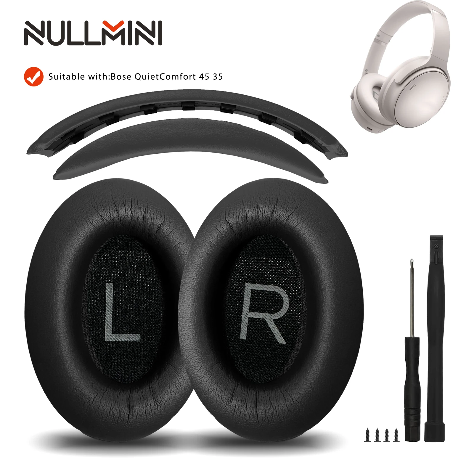 Nullmini Replacement Earpads for Bose QC35 QC35II QC45 Headphones Ear Pads Cushion Earmuffs Sleeve Headband