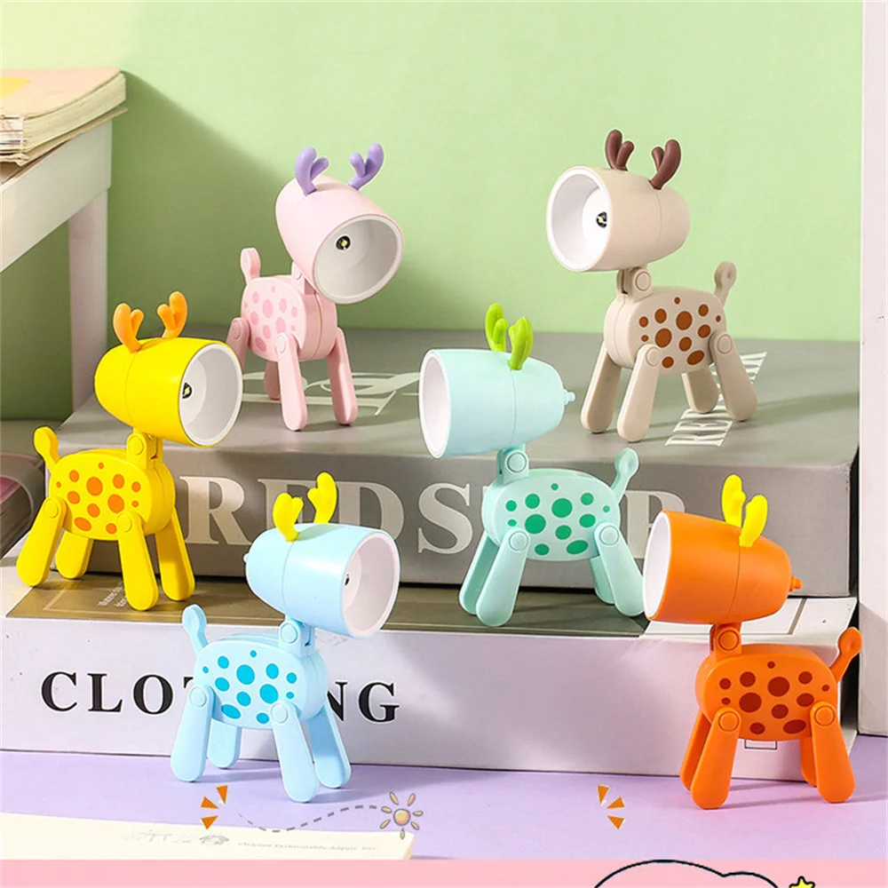 LED Mini Night Light Cute Dog Deer lampade da scrivania pieghevoli ornamento da tavolo luce del libro camera dei bambini comodino camera da letto Decor regali di festa