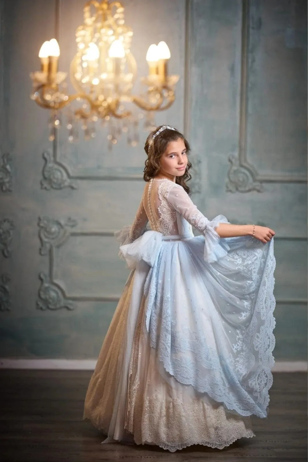 맞춤형 웨딩용 플라워 걸 드레스, 리본 레이스 파티, 첫 영성체 가운, 아플리케, 여자 어린이 생일