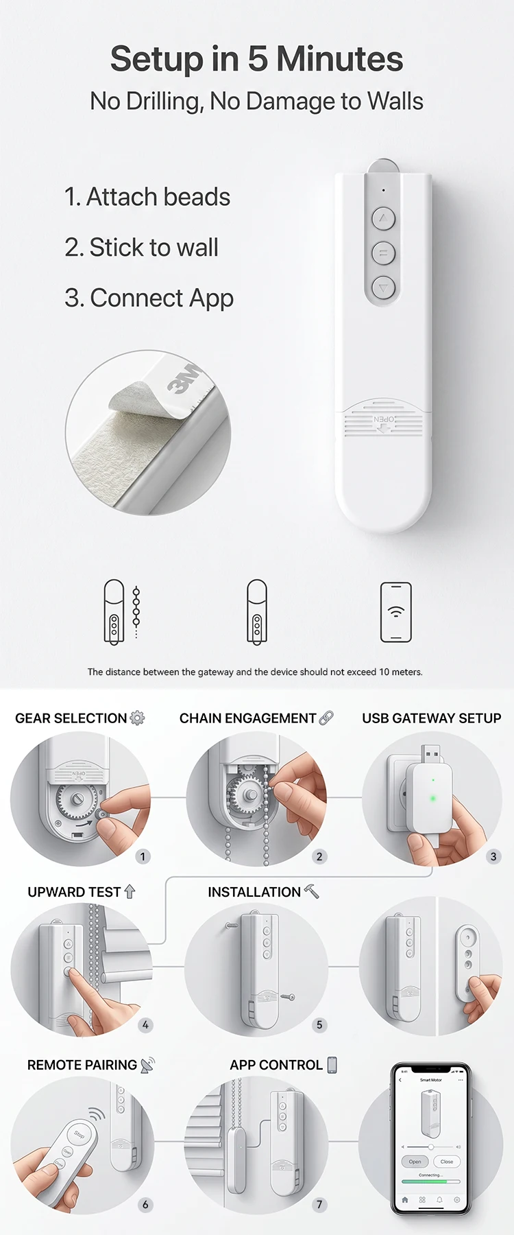 WLAN-Smart-Rolladenmotor Automatische Fensterrollos Intelligenter Jalousien-Roboter Fernbedienung Sprachsteuerung Kompatibel mit Tuya Alexa Google Home – Detail 8