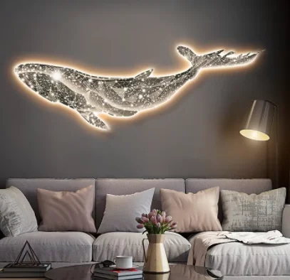 Modern luxury starry sky dream Whale living room sofa Background night light wall decoration bedroom atmosphere lightingPaintin