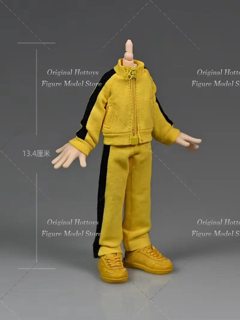 متوفر في المخزون 1/12 مقياس ملابس الجندي الذكور مجموعة ملابس رياضية صفراء معطف قصير السراويل الطويلة لدمية نموذج لجسم العمل 6 بوصة