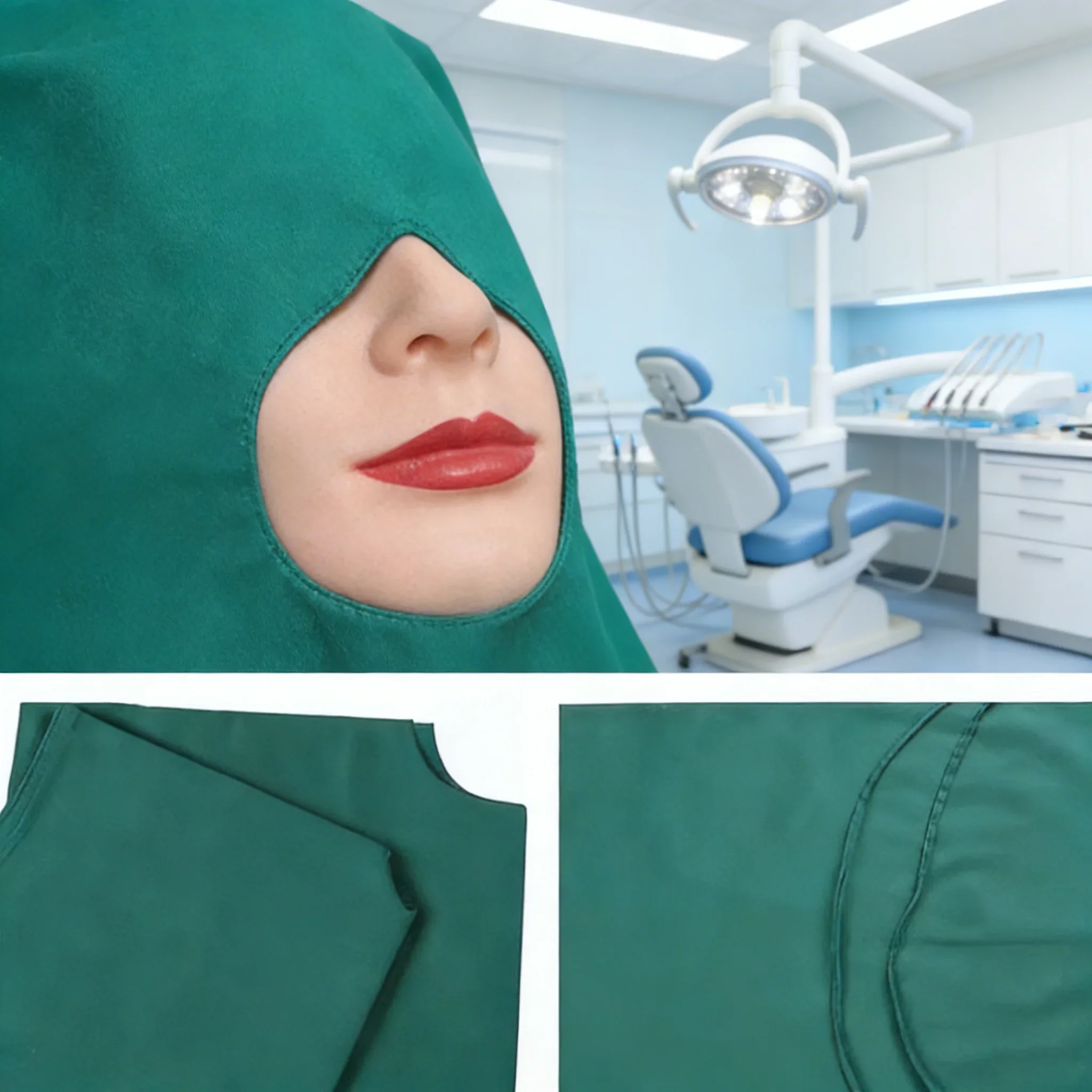 Reusable Autoclavable Cotton Dental Surgery Hole Drape Dark Green Square Surgical Barrier Towel for Oral Procedures