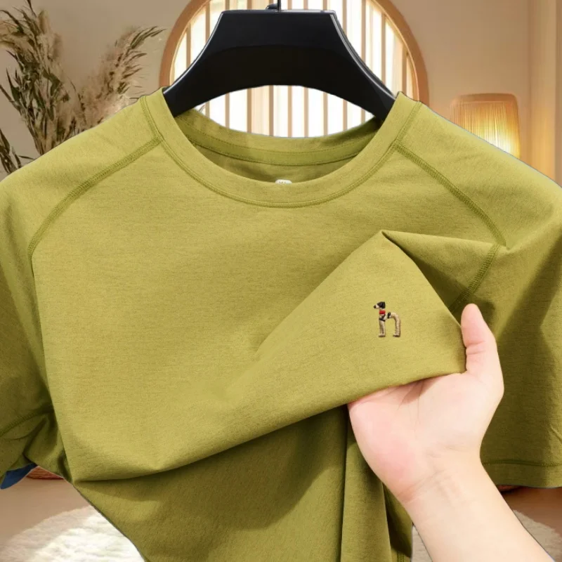 

Высококачественная брендовая мужская высококачественная быстросохнущая футболка, летний новый продукт, изысканная дышащая вышивка маленькой собачки с короткими рукавами