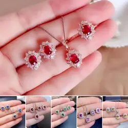 FS 4*5mm Natural Ruby/Sapphire/Diopside/Garnet Set 925 Sterling Silver Fine Fashion Weddings Charm Jewelry for Women MeiBaPJ