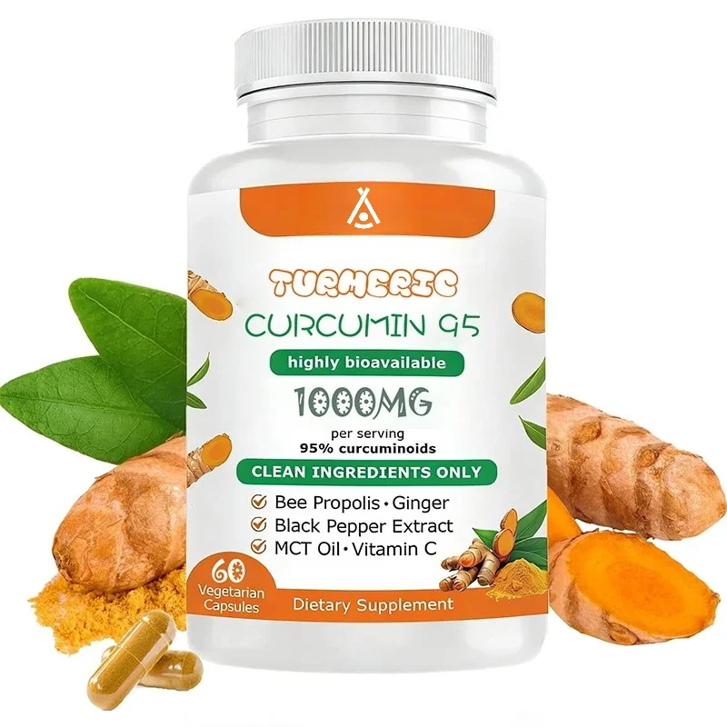 Turmeric and Curcumin Supplements, 95% Black Pepper, Vitamin C, Helpful for Absorption, 60 Capsules
