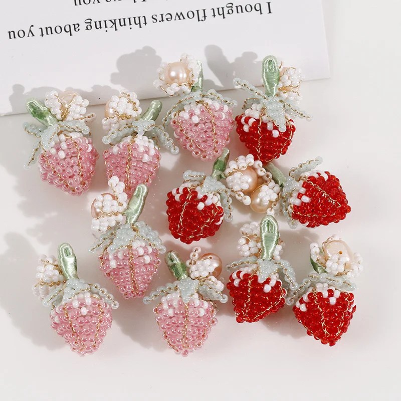 Min order 10pcs/lot  hand woven cartoon Exquisite Strawberry shape handmade beads charms diy jewelry earring/garment accessory