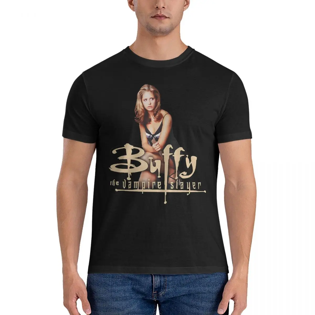 T-Shirt grafica da uomo Fantasy TV T-Shirt Vintage in puro cotone manica corta Buffy The Vampire Slayer Band T Shirt O Neck Clothes Classic