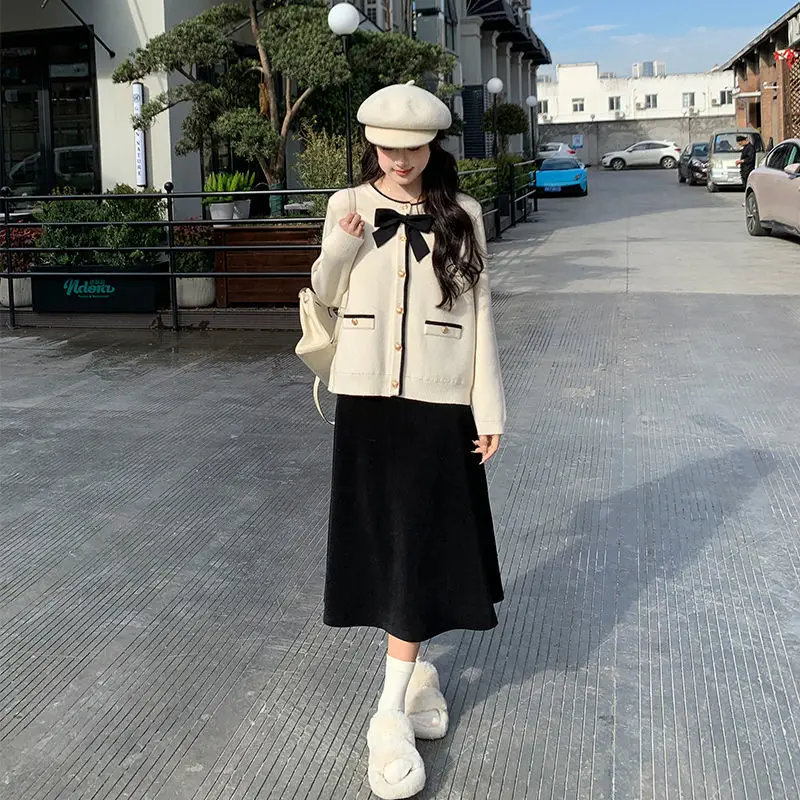 Xiaoxiangfeng Bow Sweater Cardigan Women's New Loose and Slimming Knit Sweater Top Jacket Women