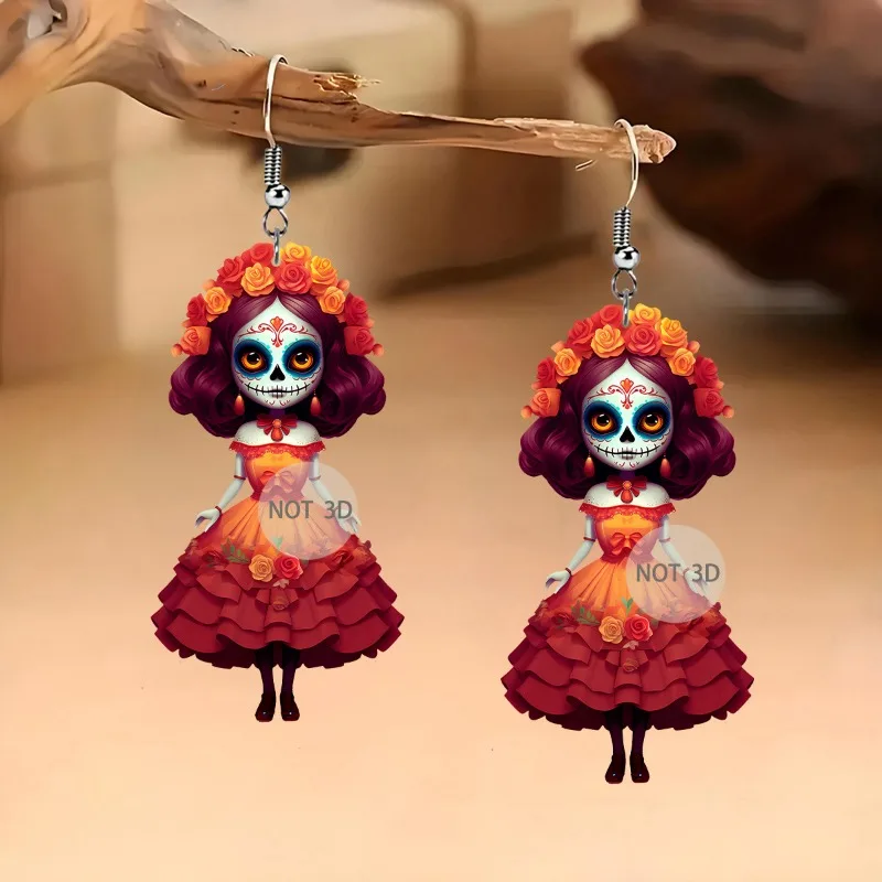 Pendientes góticos acrílicos para Halloween y el Día de los muertos, regalos únicos, accesorios de moda, adecuados para la personalidad