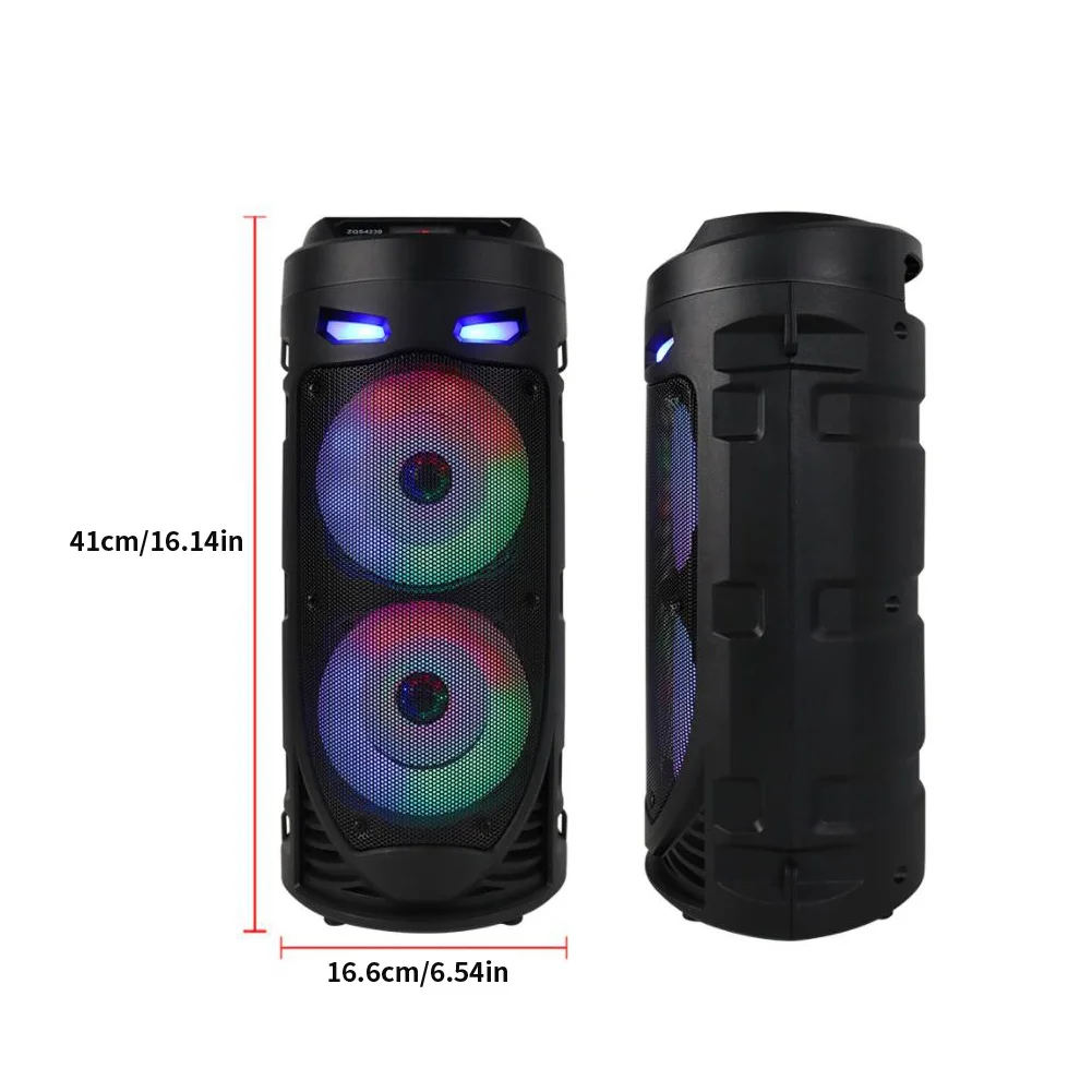 

Bluetooth-Compatible Speaker Loud Boombox with Double Subwoofer Deep Bass Lights Outdoor Speaker Support USB/TF/AUX/FM/BT/MIC