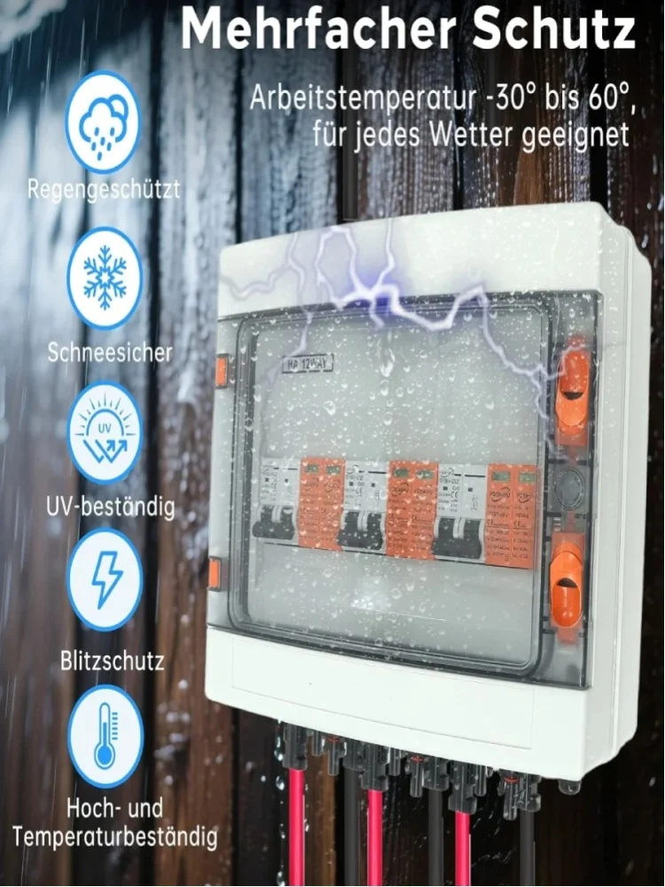 Überspannungsschutz PV, 3-String-Solar-Anschlussbox 40A/1000V DC Trennschalter, Blitzschutz-Schutzschalter