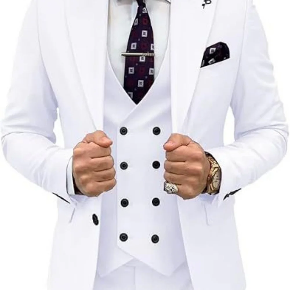 Elegant Roze 3-delig Heren Smoking Pak Met Piek Revers Blazer Vest En Broek Set Voor Bruiloft Business banket Bruidegom Kledij