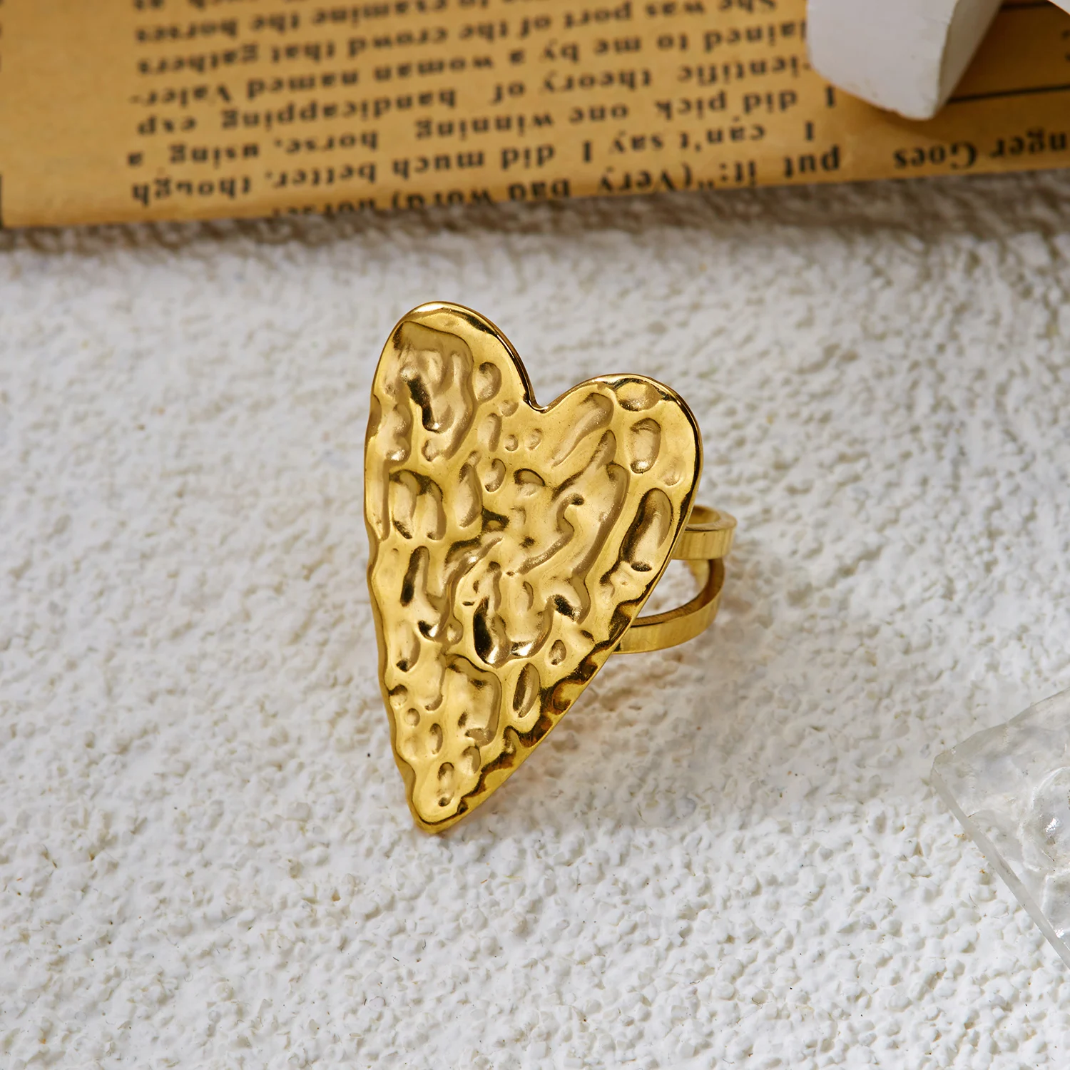 Übertriebener geometrischer Herz-Offenring für Damen, Edelstahl, vergoldet, Seestern-Muschel-Ring, Sommerparty-Schmuckgeschenke – Detail 6