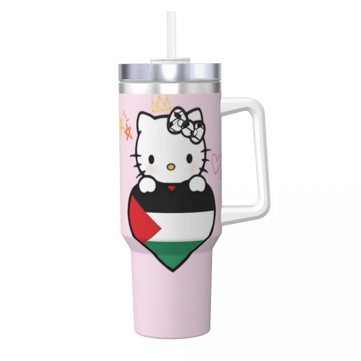 

Stainless Steel Tumbler Hello Kitty Heart Car Mugs With Straws Beach Cold Drink Water Bottle Heat Preservation Large Thermal Cup