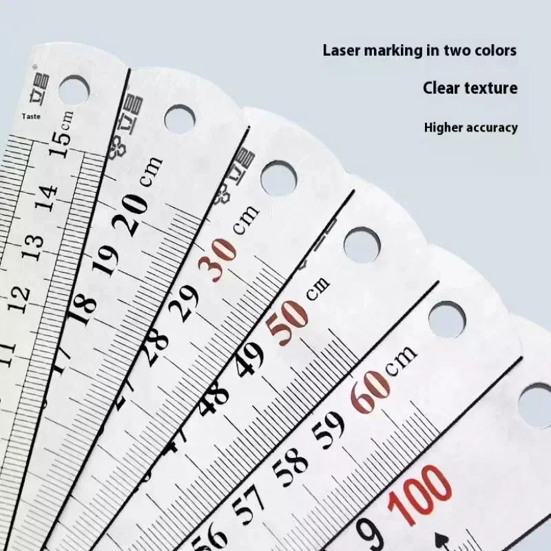 1Pcs 15/20/30/40/50/60/100cm Stainless Steel Metal Straight Ruler For Home School Precision Measuring Tool Drawing Tool Supplies