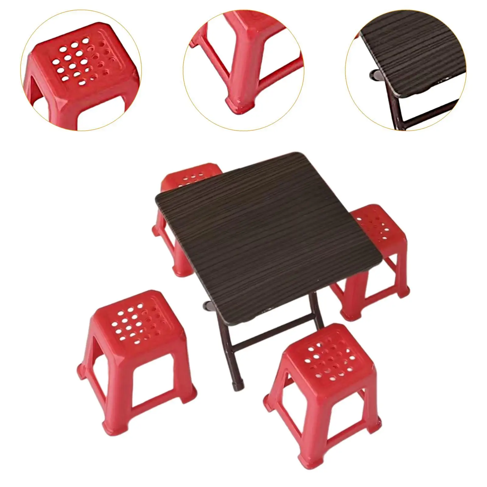 1:12 Mini escritorio Simulación Muebles para casa de muñecas con 4 sillas, Decoración de accesorios para muñecas,