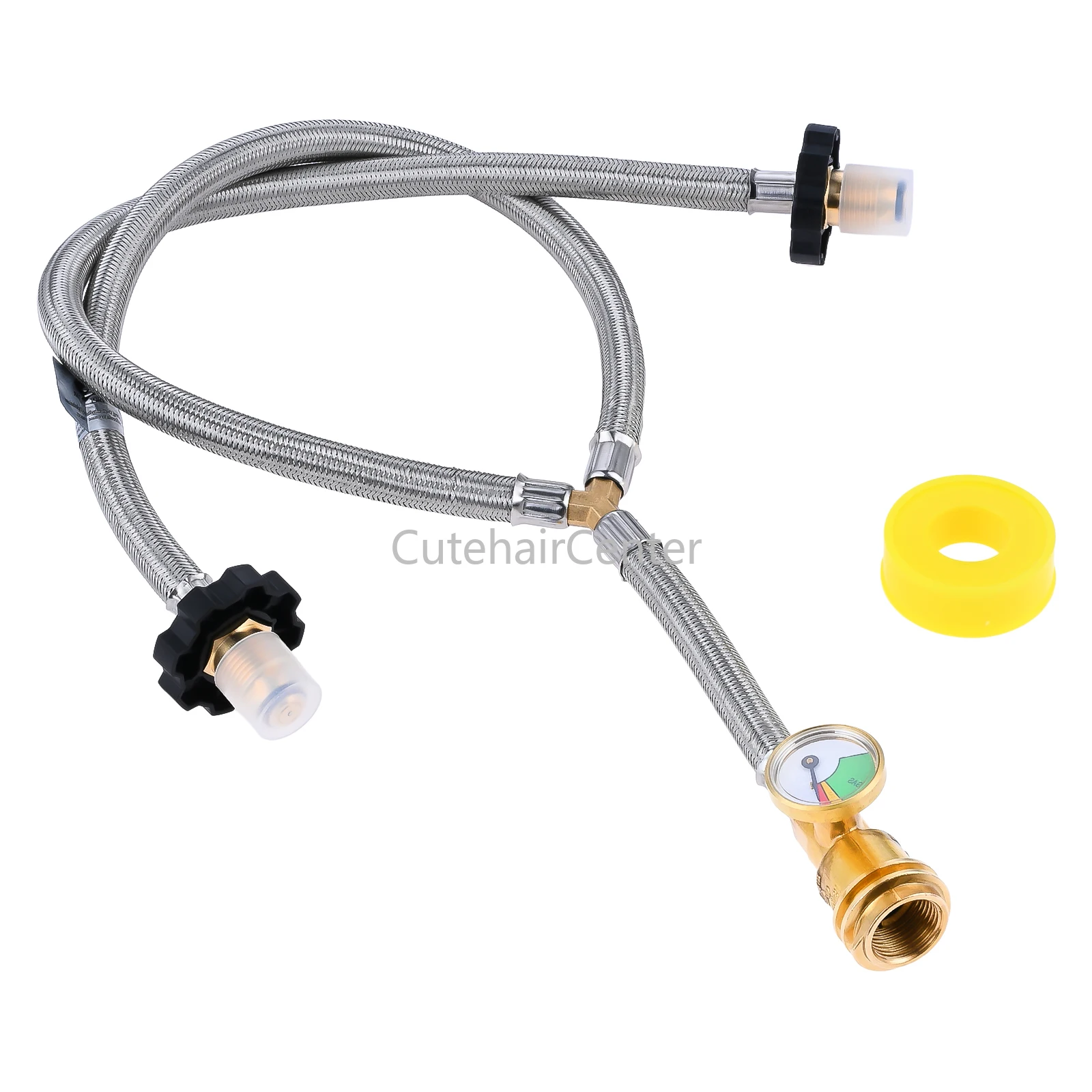 

1kit Dual Propane Tank Connection Y-Splitter 2 Way POL & QCC Stainless Steel Hose Connect 5-100lbs Cylinder Grill Heater 350PSI