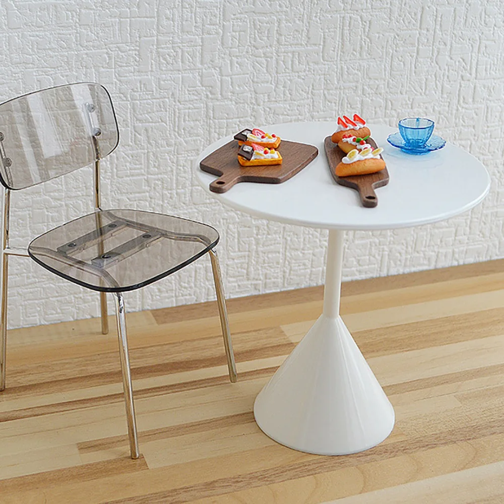 newA10R 2PCS 1/6 Scale Miniature Dollhouse Tea Table Mini Furniture for Barbies Blyth Doll House Decoration Accessories Black