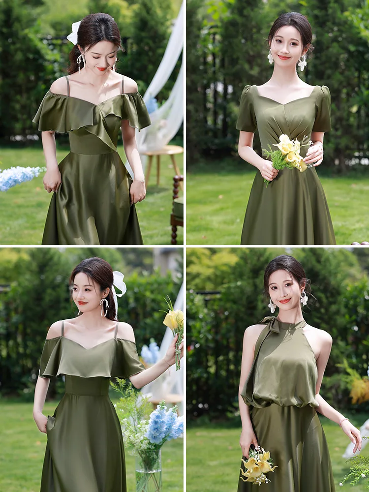 F2138 Customized Green Satin Bridesmaid Dresses Sweet Memory A-Line Birthday Graduation Gown Bride Sisters Wedding Party Dress