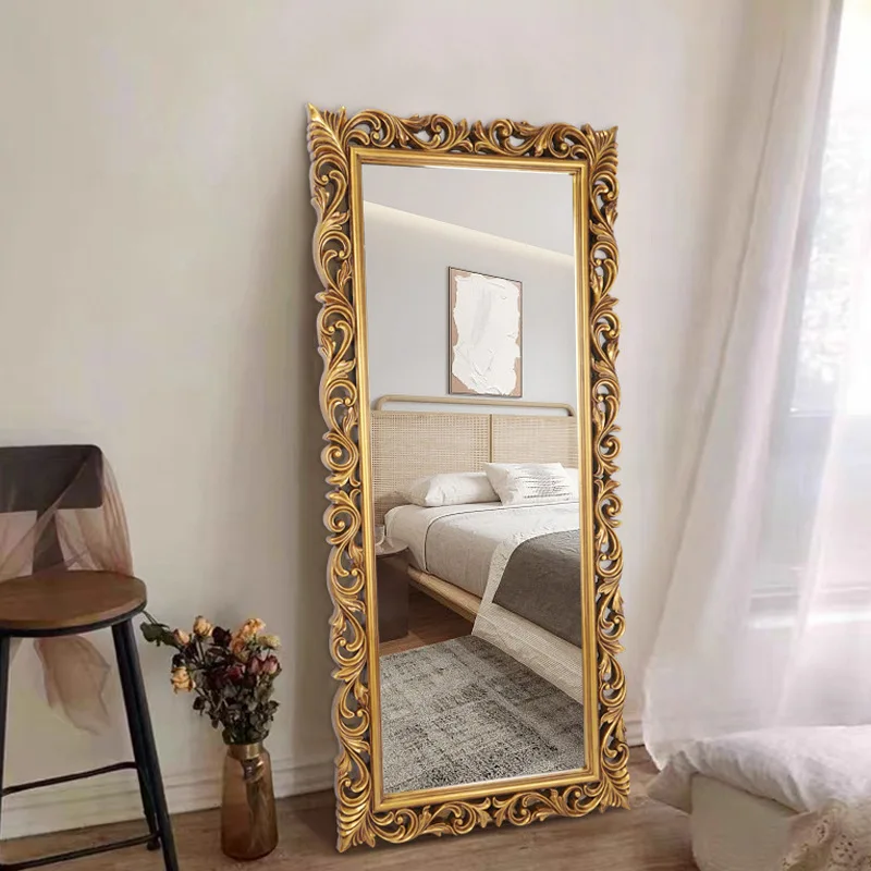Hollow carved French vintage full body mirror European style dressing mirror home wall mounted large mirror clothing store fitti