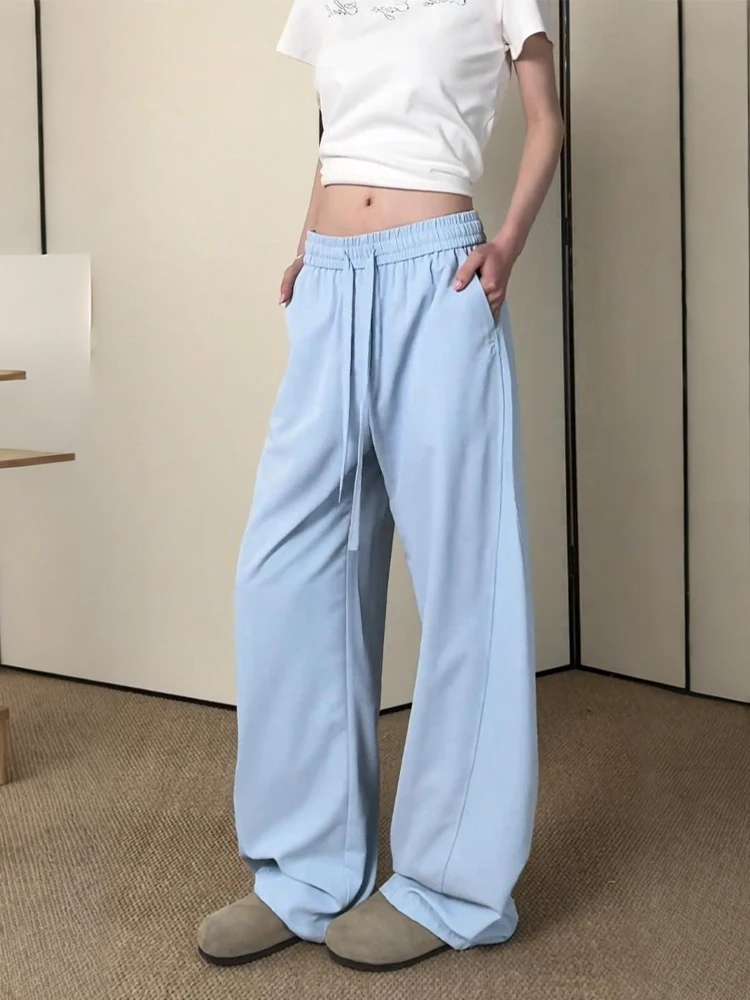 

Светло-голубые мужские летние тонкие прямые брюки из ледяного шелка с широкими штанинами, повседневные, быстросохнущие, свободного кроя, CleanFit Sle