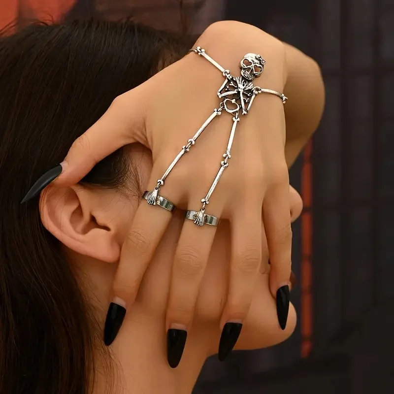 2026 Fashion Ladies Women Gothic Exaggerated Skeleton Bracelet Creative Funny Halloween Hand Accessories Makeup Jewelry Gifts