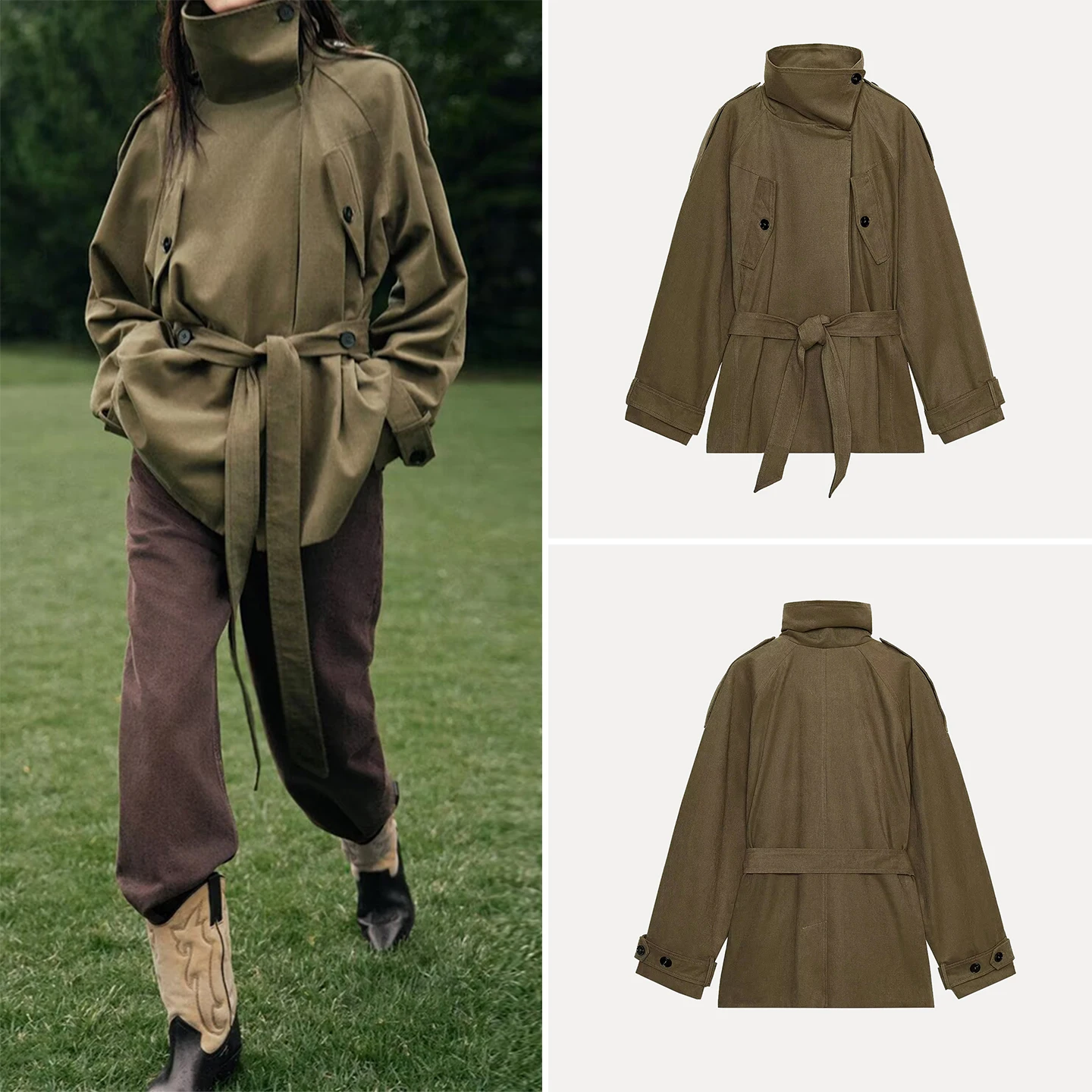 

Faionable Loose Women's Windbreaker Coat with Belt Autumn 2025 Z Commute Sle Long Sve Mid-Length Pure Color