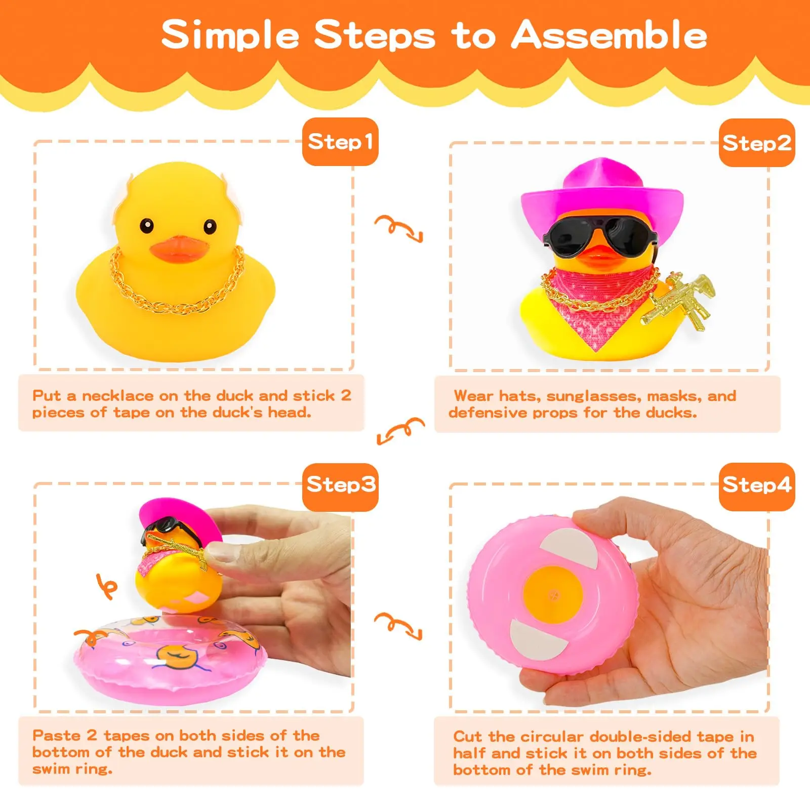 Rubber Duck Car Ornaments Duck Car Dashboard Decorations for Cool Car Accessories with Cowboy Hat Necklace