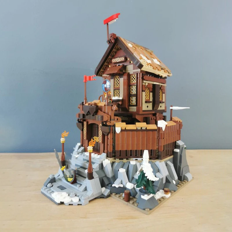 1733 peças moc arquitetura medieval castelo fortaleza viking modelo montagem blocos de construção brinquedo presente de aniversário das crianças