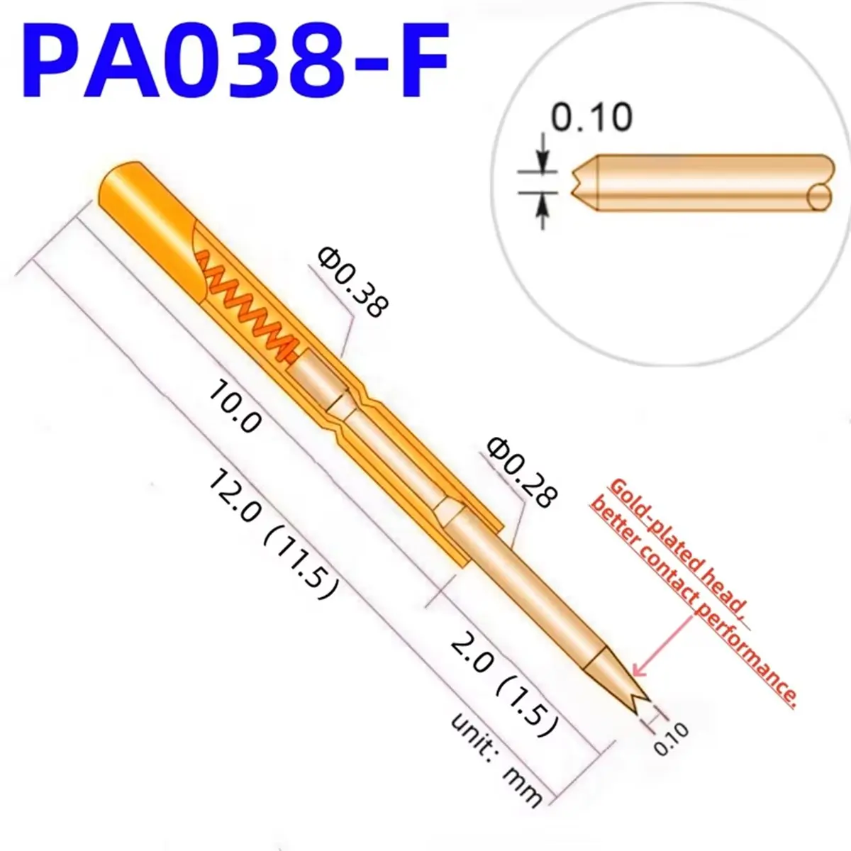 Economisez-du-temps-lot-de-100-sondes-de-test-a-ressort-pa038-f1-outil-de-test-pa038-f-aiguille-doree-de-12-mm-038-mm-et-pogo-pin-de-028-mm-p038-f-p038